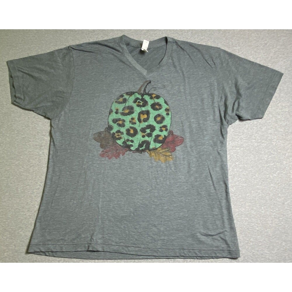 Tultex Leopard Pumpkin V Neck T Shirt Sz XXL
